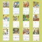 Kalenderblätter von Januar bis Dezember, illustriert mit alltäglichen Szenen eines Mannes in verschiedenen Aktivitäten.