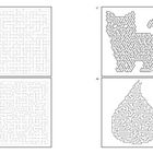 35: Quadrat-Labyrinth. 36: Geschwungenes Quadrat-Labyrinth. 37: Katze aus Puzzle-Formen. 38: Tropfen-Labyrinth.