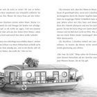 Text spricht über Lily, ihre Mutter und Henne Columbus. Illustration zeigt ein Hausboot mit Pflanzen und Henne darauf.