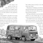 Texte beschreiben eine Familie, die über einen Umzug aufs Land nachdenkt. Unten eine Illustration von Leuten in einem VW-Bus.