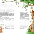 Text erzählt von einer Reise im Wald. Rechts bunte Illustration eines Märchenhauses in einem Baum, umrahmt von Pflanzen.