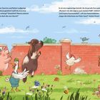 Peter Gans' Unterhose! Tolle Geräusche: aufgeregtes Schnattern, Plantschen, grasendes Pony, fliegendes Huhn und Bienen.