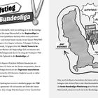 Auf der linken Seite steht „Der Aufstieg in die Bundesliga“. Rechts eine Karte mit Figuren und Texten „AUFSTIEG!“ und „HURRA, BUNDESLIGA!“.