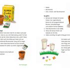 Osterwiese im Blumentopf: Anleitung zur Gestaltung einer Osterwiese mit Materialien. Illustration von Blumentopf und Blumensamen.