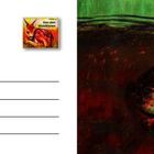 "Von den Waldtieren"; links Postkartenvorlage, rechts Zeichnung einer Kröte auf dunklem Hintergrund.