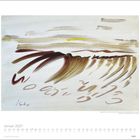 "Januar 2027" unten; künstlerische Illustration mit geschwungenen Linien und abstrakten Formen in Braun- und Gelbtönen.