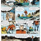Comic mit rauer See und einer Küstenlandschaft. Personen in einem Ruderboot unterhalten sich angeregt. Stimmung angespannt.