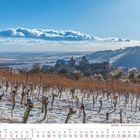 Kalenderblatt für Januar 2027. Oben sind verschneite Weinberge und eine Burglandschaft unter blauem Himmel zu sehen.