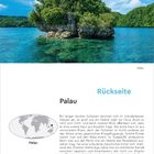 Vorderseite: 5. März, Freitag. Rückseite: Palau. Kalender oben, darunter Naturfoto einer bewaldeten Insel und Text über Palau.