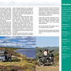 Das Editorial beschreibt die Faszination skandinavischer Offroad-Abenteuer und die besondere Mischung aus Natur und Ruhe. Der Inhaltsverzeichnis listet u.a. Dänemark, Norwegen und Schweden. Im Hintergrund sind Landschaften mit einem Geländewagen und einem Motorradfahrer zu sehen.