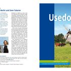 Titel: "Usedom". Autoren: Sabine Becht und Sven Talaron. Windmühle neben Weide mit Pferden, blauer Himmel.