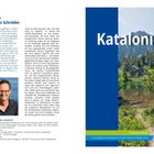 Links: Text über Thomas Schröder, Reisebuchautor. Rechts: Titel "Katalonien" mit Bild von Bergen und einem See.