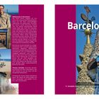 Linke Seite: "Willkommen in Barcelona!" mit ausführlichem Text über die Stadt. Rechte Seite: "Barcelona" mit einem verzierten Turm.