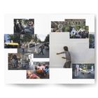 „University of the Trees“ steht auf einem Banner. Menschen malen, arbeiten und versammeln sich draußen in einer Collage.