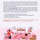 „Der Planer, den du immer gesucht hast! Dein ADHS Buddy ist der Alltagshelfer, den du schon immer gesucht hast.“  
Illustration: Eine Person sitzt erschöpft neben einem Schreibtisch.