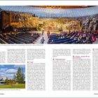 ***Felsenkirche Temppeliaukio:** An den Stadtteil Kampii schließt nördlich das Viertel Töölö an. Dort steht ein weiteres einzigartiges Gotteshaus, das aus den 1960er-Jahren stammt und von Timo und Tuomo Suomalainen entworfen wurde. Die Felsenkirche befindet sich in einer eigens zu diesem Zweck in den Granitfels gesprengten, nach oben offenen Höhle.*  
Illustration der Felsenkirche mit Sitzreihen in einer Felskulisse.
