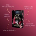 Texte: Cozy Winter Romance, Hidden Identity, Forced Proximity, Nussknacker Retelling, Magische Parallelwelt. Buch-Cover.