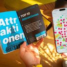 Links "Attraktionen", rechts "TOP 10 Attraktionen". Ein Reiseführer und ein Smartphone mit Karten-App.