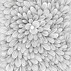 Abstraktes Muster mit vielen sich wiederholenden, tropfenförmigen Linien, die sich um einen zentralen Punkt gruppieren.