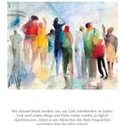 Ein Zitat über das Zulassen von Unterbrechungen durch Gott. Aquarell-Illustration von Menschen in bunten Farben.