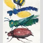 Kalender Januar, Tage von Donnerstag bis Sonntag; Illustration von Insekten: Biene, Libelle, Heuschrecke, Käfer.