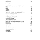 Inhaltsverzeichnis mit Themen wie Grundlagen des Bauens und Wesen der Architektur, gefolgt von Seitenzahlen.