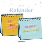 2027 Kalender. Illustrative Sprüchekalender mit bunten Seiten und motivierenden Zitaten in verschiedenen Schriften.