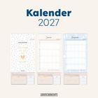 Kalender 2027. „Zuhause ist, wo das Herz wohnt.“ Familienplaner mit Monatsübersicht und Notizfeldern.