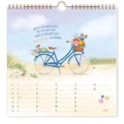 Text: "Wenn dich der Alltag fest im Griff hat, wird es höchste Zeit, ans Meer zu fahren." Illustration: Blauer Drahtesel mit Blumen.