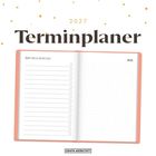 „2027 Terminplaner“. Offenes Buch mit To-Do-Liste links, Notizseite rechts. Punktmuster oben.