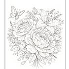 Keine Texte vorhanden. Illustration mit Blumen, einer Rose, Lilie, Pfingstrose und einem Schmetterling.