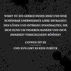 Text: "WIRST DU EIN GEBROCHENES HERZ UND EINE SCHEINBAR UNERWIDERTE LIEBE ERTRAGEN? [...] CAYWEN IST ES UND NUN GIBT ES KEIN ZURÜCK"

Ein dunkler Hintergrund mit schwarzen Spritzern.
