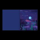 Keine Texte. Illustration zeigt nächtliche Landschaft, Hügel mit drei Kreuzen, großen Mond und dunkelvioletten Himmel.