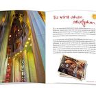 Es steht: "Es wird schon schiefgehen." Daneben ein sonniges Symbol. Text erklärt Gaudís Architektur mit lebhaftem Foto.