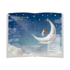 Text: „13. Auf das Schöne schauen“; Gedicht und tägliche Versuche zum Innehalten. Illustration: Frau auf Schaukel am Mond.