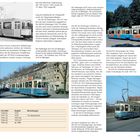 Seiten 104 und 105 zeigen historische Straßenbahnen in München. Ein Bild zeigt eine blaue Straßenbahn mit Werbung.