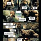 Eine düstere Comic-Seite mit kräftigen Figuren, die intensiv miteinander sprechen.