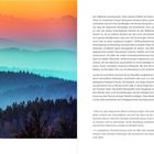 Text: "Blick aus dem Bayerischen Wald Richtung Süden…" und "In umgekehrter Himmelsrichtung…". Bild: Sonnenuntergang über nebligen Hügeln.