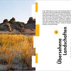 Überschrift: Übersehene Landschaften. Text über Braunkohleabbau und Landschaftsveränderung. Bild zeigt Gras vor Felsen.