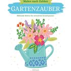 Links: Eine Schubkarre voller bunter Blumen. Rechts: Eine Malvorlage der gleichen Schubkarre mit nummerierten Bereichen.