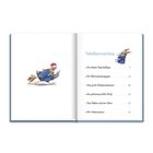 „Inhaltsverzeichnis“: Kapitel wie „Der kleine Kuschelhase“ und „Der Schneemann“. Illustration: Huhn und Küken.