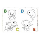 Buchstaben: B oben links, C unten links, D oben rechts, E unten rechts. Skizzen: Bär, Chamäleon, Delfin, Elefant.