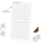 „Geburtstagsplaner 2027“, „inklusive Geburtstagsplaner“. Tabelle für jeden Monat. Margeriten und ein Schmetterling.
