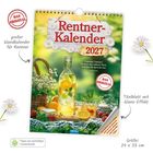 "Rentner-Kalender 2027" steht im Mittelpunkt. Im Hintergrund ein sommerlicher Tisch mit Limonade, Blumen und Obst.