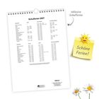 Kalender für Schulferien 2027, aufgelistet nach Bundesländern. Daneben ein gelber Notizzettel mit "Schöne Ferien!" und einer Sonne.