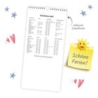 Schulferien 2027 Liste, inkl. Schulferien. Notiz mit fröhlicher Sonne: "Schöne Ferien!". Dekorative Sterne und Herzen.