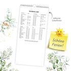 „Schulferien 2027“ in Tabelle mit Ferienzeiten. Daneben Notiz mit „Schöne Ferien!“ und Sonne. Florale Verzierungen.