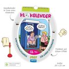 „Klo Kalender“ Titel mit Glitzer, Comic mit Dialog: „Du hast dir doch ein Bad mit Fenster gewünscht?“ „So habe ich mir das nicht vorgestellt...“