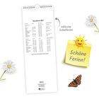 „Schulferien 2027“: Liste der Ferientermine nach Bundesland. Notiz mit „Schöne Ferien!“ und Sonne, umgeben von Blumen und Schmetterling.