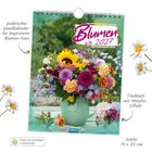 "Blumen 2027" steht in lila-pink auf dem Kalender. Ein großer Blumenstrauß in einer Vase ist abgebildet.